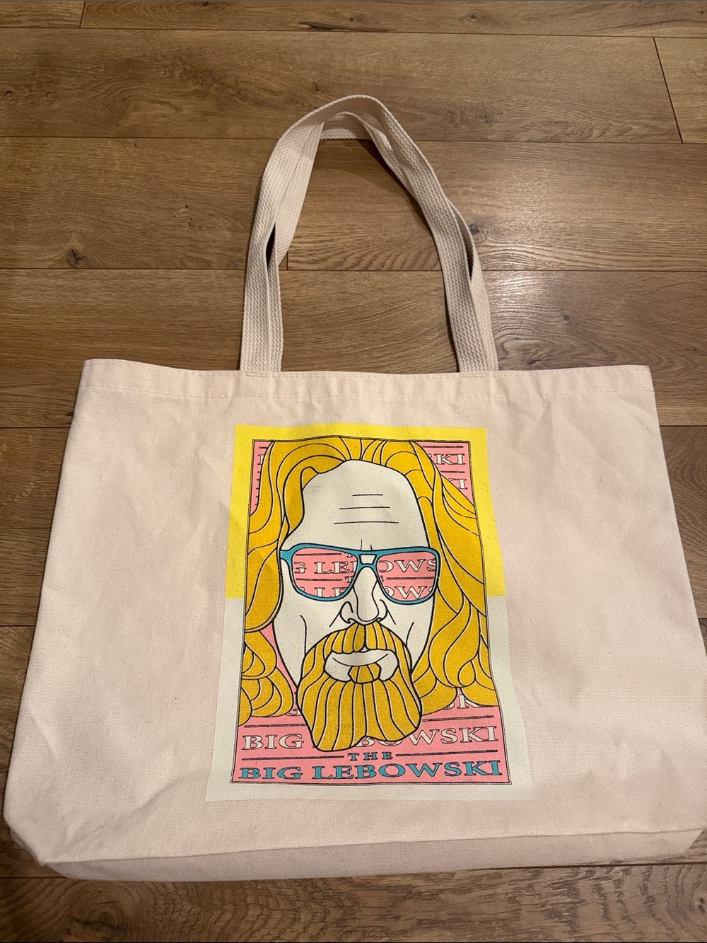 Universal Canvas Tote Bag with Yellow and Pink Graphic - Big Lebowski Art